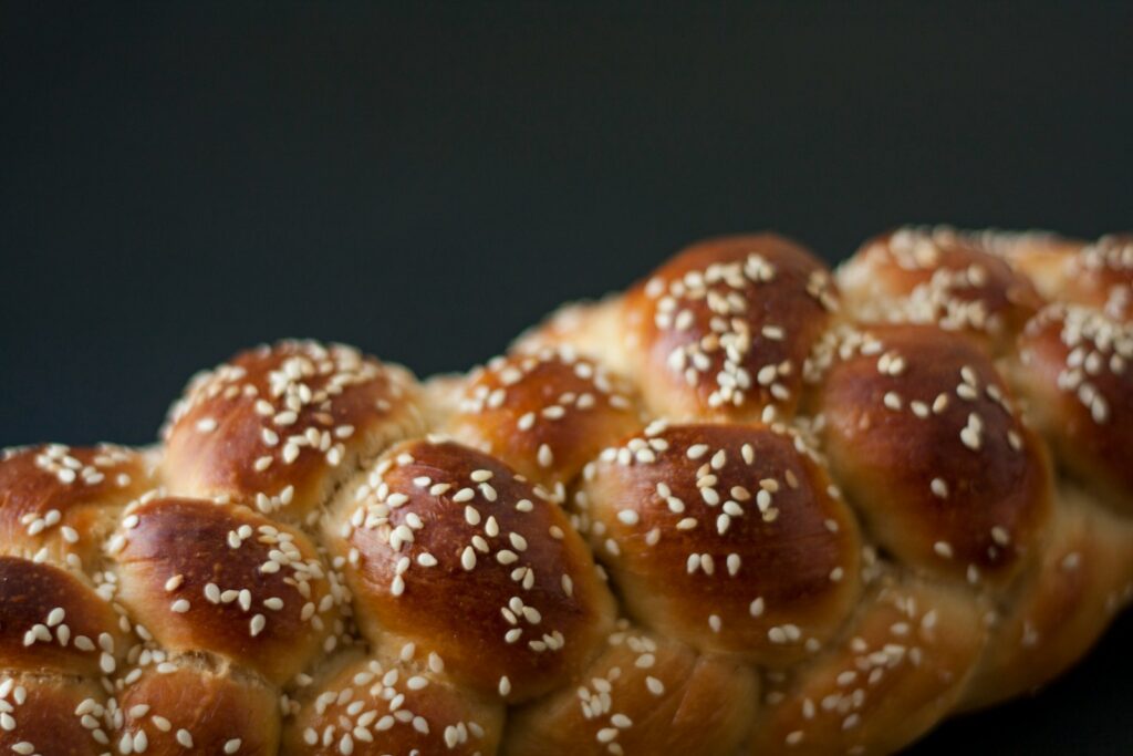 A braided challah loaf